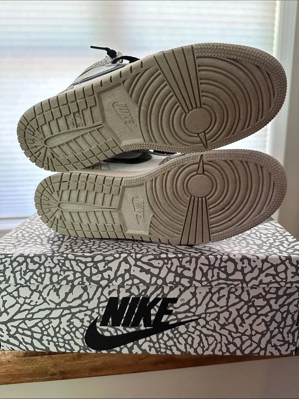 Nike Jordan High-Top Sneakers in White, Black, Grey Elephant Print